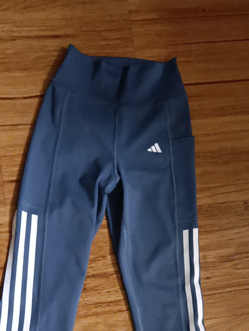 adidas Girls Navy Leggings with White Side Stripes